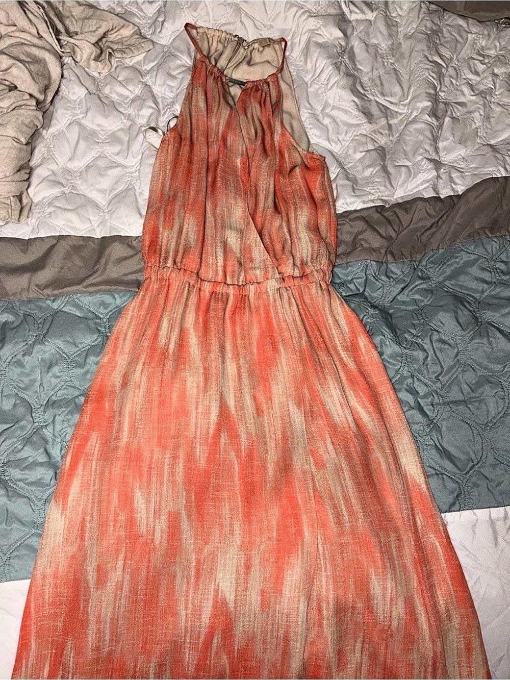 Michael Kors Women's Abstract Maxi Dress Orange Pink Size 2
